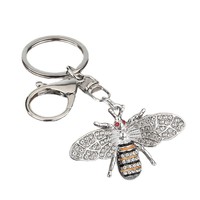 Porte-clés mousqueton abeille scintillant, incrusté de strass, design 3D, accessoire de mode de luxe, en alliage de zinc, découpe et impression, pour sac