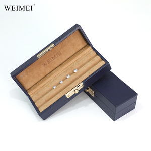 WEIMEI Factory Direct Navy Blue Leather Gold Lock Velvet Lining Ring <b>Earring</b> Stud Organizer OEM Logo Jewelry <b>Box</b> Wholesale - Product Image 5