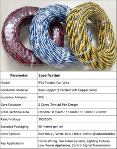 Câble torsadé à deux conducteurs en cuivre nu isolé PVC RVS pour éclairage de bâtiment, câblage électrique domestique, cordon d'alimentation, bobine de 90 m en vrac - Product Image 6
