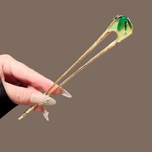 Épingles à cheveux en feuille de bambou de style chinois de 17 cm pour femmes, accessoires pour cheveux en alliage avec motif de feuille, pince à cheveux en strass scintillants, outil de coiffure - Product Image 3