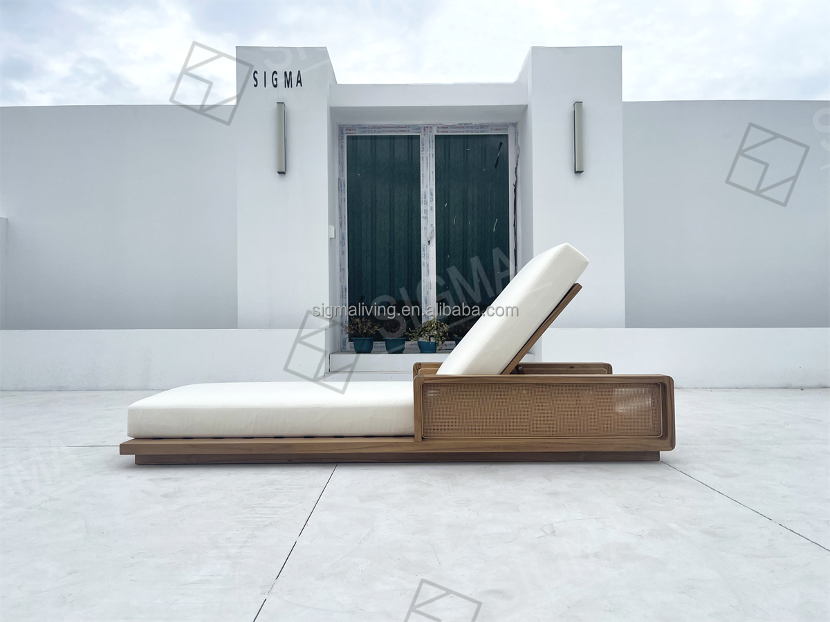 Factory All Weather Outdoor Furniture Modern Wood Chaise Garden Daybed Luxury Solid Wooden Teak Beach Sun Lounger