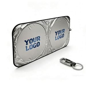 Wholesale UV Printed Custom Logo Double Circle Modern Car Sunshade Fold Front Windshield <b>Shade</b> Car Dealer Business Promo Gift - Product Image 1