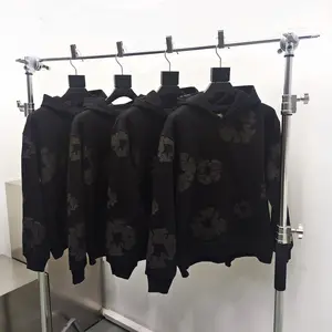 New Denim Black Monochrome puff print hoodies men's set tracksuits 100% Cotton sweatshirt streetwear heavyweight custom hoodie