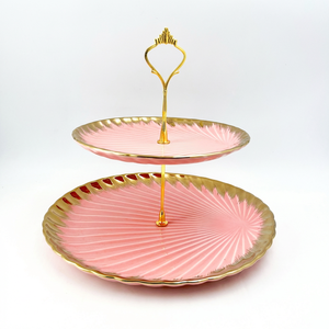 Élégant support à cupcakes en <span class=keywords><strong>céramique</strong></span> à 3 niveaux avec bord doré pour le thé de l'après-midi, les mariages, les anniversaires - Idéal pour servir les petits gâteaux et pâtisseries - Product Image 5