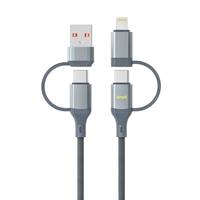 Cable de Datos Trenzado Cuatro en Uno con Luz Intermitente de Siete Colores de 65W, Conectores USB-A/Tipo-C para Transferencia de Datos de Teléfonos Móviles