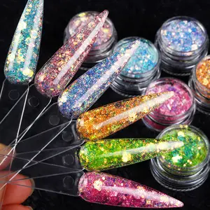 Poudre à ongles acrylique professionnelle, poudre acrylique colorée polymère avec des paillettes épaisses pour la sculpture d'extension d'ongles en acrylique - Product Image 1