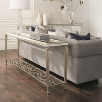 Table d'appoint en bois massif doré avec étagère de rangement Table d'appoint pour canapé d'entrée pour armoires de salon Table console très sociale
