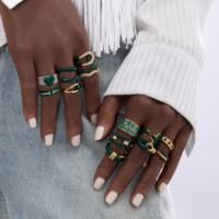 Nouvelle Bague Hiphop Audacieuse en Or Vert avec Chaîne, Étoile et Cœur, Ornée de Strass en Cristal, Bijou de Mariage et de Fiançailles pour Femmes et Filles, Cadeau QT