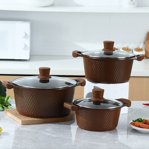 KHÁCH SẠN giả mạo Hợp kim nhôm Cookware sets đá cẩm thạch không dính 10 cái nấu ăn chậu và chảo đồ dùng nhà bếp với Glass Nắp - Product Image 5