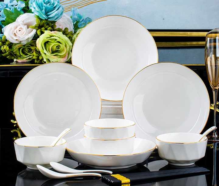 Nordic Elegant Gold Bone China Dinnerware Set Hexagonal Plate Tray Ceramic  Material for Kitchen Table Use