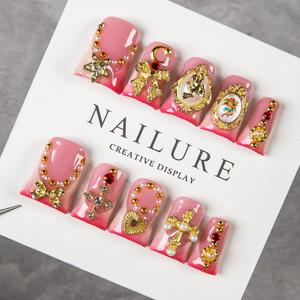 10 pièces de faux ongles à presser en gel UV, durables, en acrylique, sculptés, pour manucure, faits main, vente en gros - Product Image 2