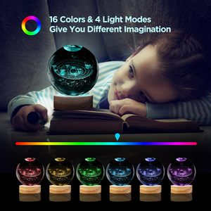 3D năng lượng mặt trời hệ thống pha lê bóng ánh sáng ban đêm với 16 màu gỗ LED cơ sở nâng cấp 3.15 hành tinh bóng đèn với từ xa - Product Image 2