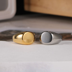 Round Flat Titanium Steel <b>Ring</b> Silver Gold SA425 Geometric Jewelry Gift - Product Image 1