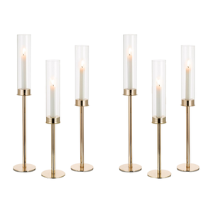 Nouveau <span class=keywords><strong>Chandelier</strong></span> Professionnel en Verre Hurricane, Cylindrique, <span class=keywords><strong>Noir</strong></span> et Or, de Style Antique, pour Bougies Coniques, pour Mariage et Ambiance Romantique - Product Image 1