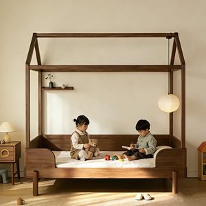 Cama infantil de madera maciza de estilo chino nuevo, personalizable, con estética estilo canción, <span class=keywords><strong>para</strong></span> dormitorio principal, con espacio de almacenamiento, con sistema de mortaja y tenón, color negro. - Product Image 1