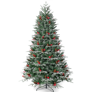 Yiwu nhà máy bán hàng trực tiếp 6ft phong cách sang trọng bản lề giáng sinh nhân tạo PE + PVC hỗn hợp Red Berry thông NÓN trang trí cây - Product Image 2