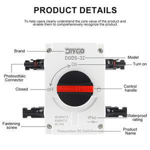 DIY ไป IP66กันน้ำสวิตช์ isolator 2out 2in 2 PV สวิทช์ตัดการเชื่อมต่อระบบสุริยะ DC 1200V 32A - Product Image 6