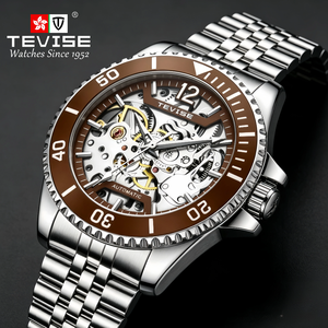 <span class=keywords><strong>Montre</strong></span> pour <span class=keywords><strong>homme</strong></span> TEVISE en acier inoxydable, <span class=keywords><strong>montre</strong></span> mécanique automatique squelette avec mouvement Dandong - Product Image 1