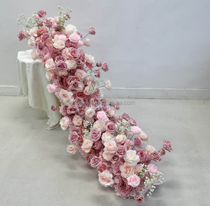 Centre de table élégant en fleurs artificielles blanches et vertes, chemin de table personnalisé en fleurs artificielles pour la décoration de table de mariage - Product Image 5