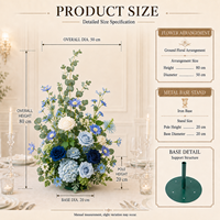 Rangkaian Bunga Sutra Buatan Tangan dengan Dudukan Resin Delphinium Biru Hydrangea Putih Dekorasi Pernikahan Modern Mewah Dapat Digunakan Kembali