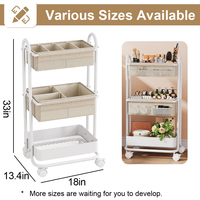 Chariot de rangement pour bébé en plastique à roulettes, 3 niveaux, étagères, bacs en tissu Oxford durables, organisateur de couches portable pour nouveau-né