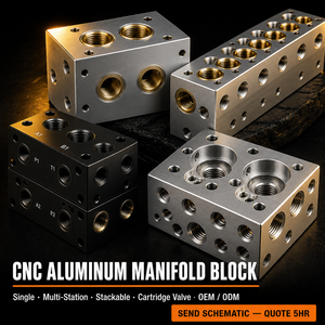 Bloc de collecteur hydraulique usiné sur mesure par CNC, en aluminium et laiton, pour vannes hydrauliques et pneumatiques, pièces multi-ports OEM - Product Image 1