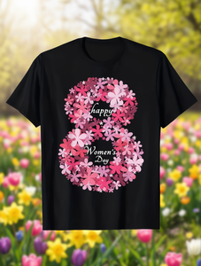 T-shirt per la festa della donna, con simbolo floreale femminile, rosa, nero, girocollo, manica corta, camicia casual per la festa, 100% cotone, S-3XL - Product Image 2
