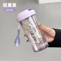 Custom Logo Bpa-Vrij 600Ml Plastic Drinkwaren Helder Water Fles Filter Stro Voor Outdoor Reizen Camping Fruit Sap Waterfles