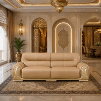 Ensemble de canapés arabes royaux 1+2+3, canapé en cuir pleine fleur sculpté à la main en bois massif doré, style classique européen, pour villa