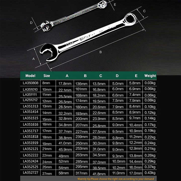 LAOA 8-27mm Open End Ratchet Wrench Combination Ratchet Socket Spanner Universal Key Bicycle Car Repair Hand Tool