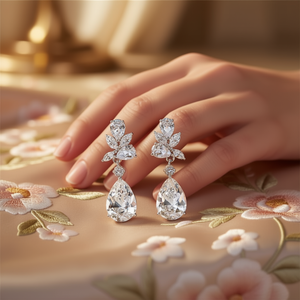 Romantic White Gold <b>Crystal</b> Drop Earrings For Women Wedding Rhodium Plated 925 Silver Claw Setting <b>Water</b> Drop Shape - Product Image 2