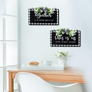 2 ชิ้น Buffalo ลายสก๊อตไม้ป้ายตกแต่งผนังชนบท Buffalo ลายสก๊อตป้ายสีดําและสีขาว Vintage ฟาร์มเฮาส์ตกแต่งสําหรับบ้าน - Product Image 3