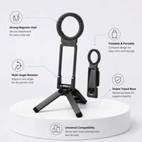 Support de téléphone portable universel pliable en plastique magnétique, trépied rotatif à 360°, stabilité renforcée, support de bureau pour vlog et diffusion en direct