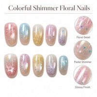 T1834 Kaixin Vente en gros Faux ongles à presser courts elliptiques avec motifs floraux, finition brillante, effet chatoyant pastel, effet œil de chat