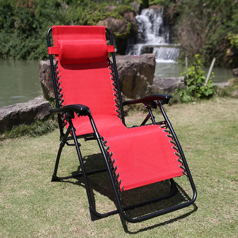 Yeni tasarım ayarlanabilir çelik şezlong kırmızı Anti yerçekimi bahçe sandalye toptan
