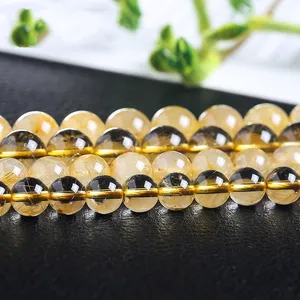 天然金锈石英石10毫米半宝石珠天然宝石珠高品质珠宝制作