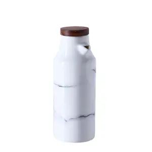 优质食品级瓷白色大理石橄榄油瓶厨房醋瓶设置木盖