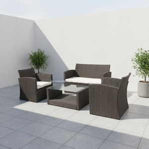 Conjunto de Jardín Moderno y Económico, Muebles de Exterior con Estructura de Acero, 4 Piezas con Cojines para Patio - Product Image 2
