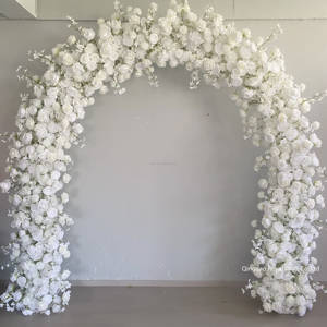 قوس زهور على شكل حرف U عالي الجودة بالجملة، قوس زهور حريرية باللون الأحمر والوردي لخلفية حفلات الزفاف، قوس زفاف أنيق من الزهور الحريرية - Product Image 6