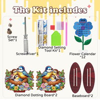 Calendrier de bureau en bois DIY 2027 & 2026 avec peinture diamant, double face, strass, nid d'oiseau, décoration de table, kit d'artisanat, cadeau de vacances
