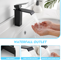 Robinet de lavabo cascade moderne en acier inoxydable 304, finition noir mat, à poignée unique et un seul trou, avec cartouche céramique