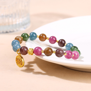 JD Gems Femme Pierre de Guérison Nouvel An Bijoux Cadeau Imitation Tourmaline Perles Bracelet avec Calcédoine <span class=keywords><strong>Gourde</strong></span> Lucky Brand Charm - Product Image 3