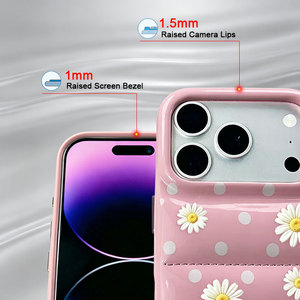 Étui <span class=keywords><strong>de</strong></span> <span class=keywords><strong>téléphone</strong></span> en cuir PU souple et élégant à motif floral à pois pour iPhone 17, découpes inférieures précises, <span class=keywords><strong>coque</strong></span> fine et antichoc - Product Image 2