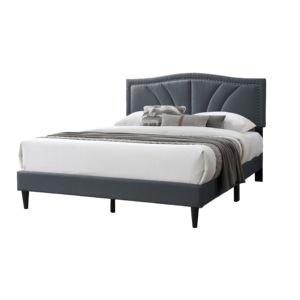 DB moderne Vintage 1pc cadre de lit Queen Size avec tissu de toile de jute rembourré garniture de tête de clou Accents tête de lit Queen Size - Product Image 5