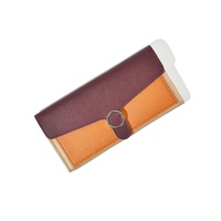 Dompet Desainer Kulit PU Tahan Air Kancing Warna Tambal Sulam Wanita Dompet Panjang Multifungsi