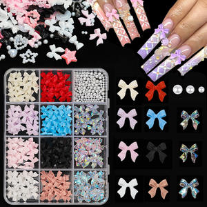 Boîte de 12 Compartiments Kit de Décoration Mignonne 3D en Acrylique pour Nail Art, Ruban en Résine Nœud Papillon, Strass Kawaii à Dos Plat, Fournitures pour Nail Art - Product Image 2