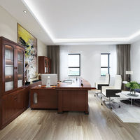 Juego de Silla y Escritorio de Oficina Runwood de Estilo Chino Moderno en Madera de Nogal y Sequo, Escritorio Ejecutivo Elegante para Gerentes y Directores, Ideal para Oficina u Hogar