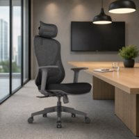 Chaise de bureau ergonomique robuste avec appui-tête réglable, support lombaire, siège en mousse moulée, base en nylon, haute résistance pour le bureau