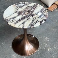 Table d'appoint en marbre Calacatta Viola de luxe, table basse ronde avec base en trompette brossée pour salon, café