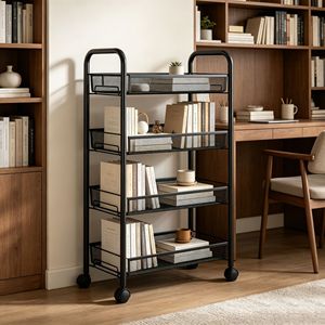 Office Organizer Storage Cart 4 Tier Metal <b>Rolling</b> <b>Rack</b> With Wheels For Home Office Bookshelf And Kitchen Use - Product Image 1